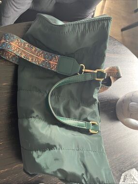 Green quilted structured tote